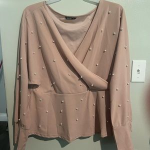 Plus Pale Pink Long Sleeve Blouse
